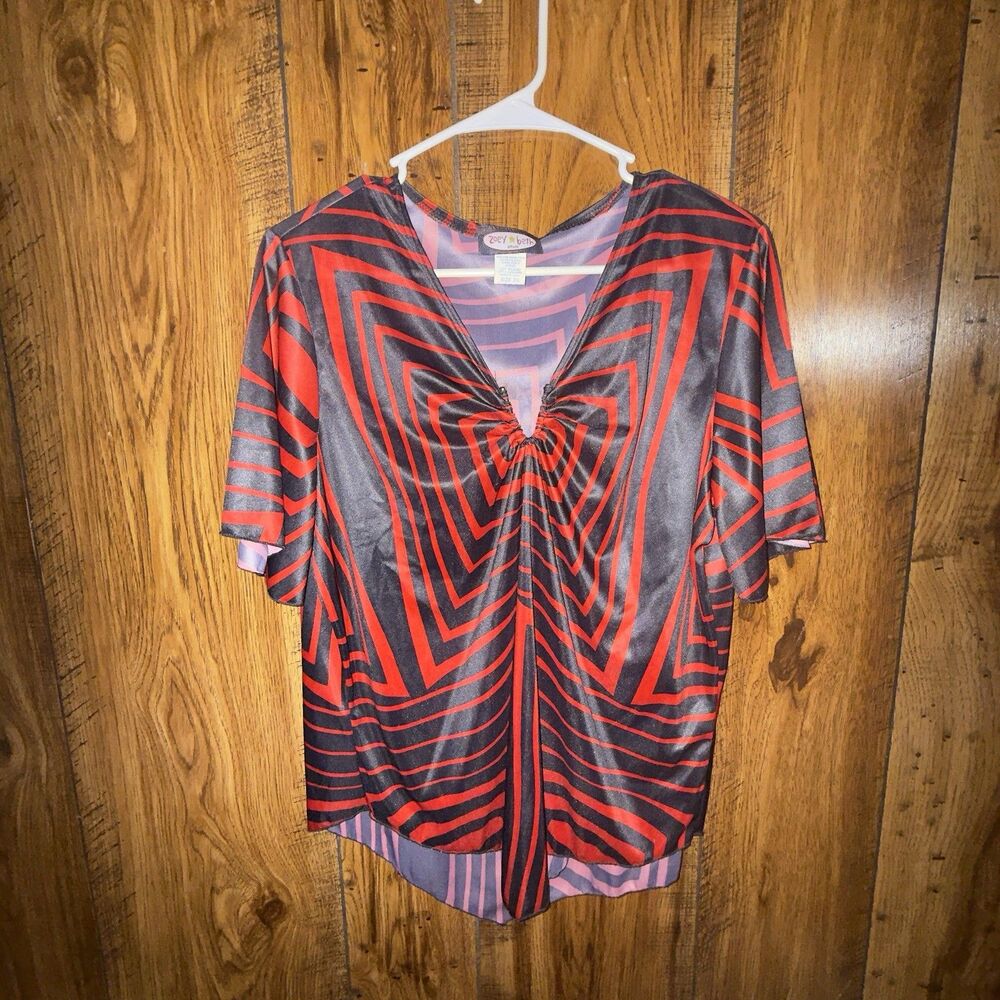 Zoey & Beth Plus 2XL Red And Black Geometric Blouse Made In USA